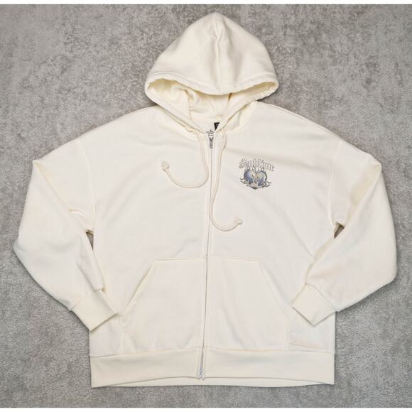 H&M Sublime Ivory Blue Logo Heart Sweatshirt Hoodie Full Zip Womens Size M - Picture 2 of 13